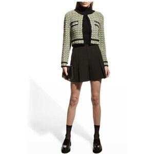New $350 Alice + Olivia Tyler  Tweed Crop Jacket Textured Cardigan Size Large